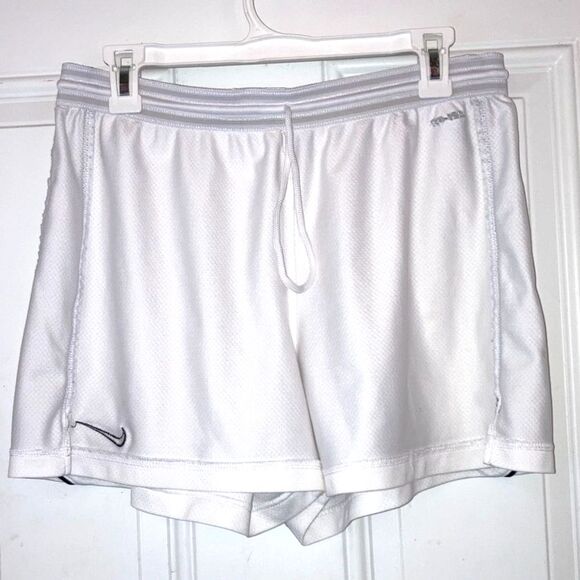 NIKE Dri-FIT Sport Workout White with Black Logo Shorts Womens Large - Picture 5 of 12